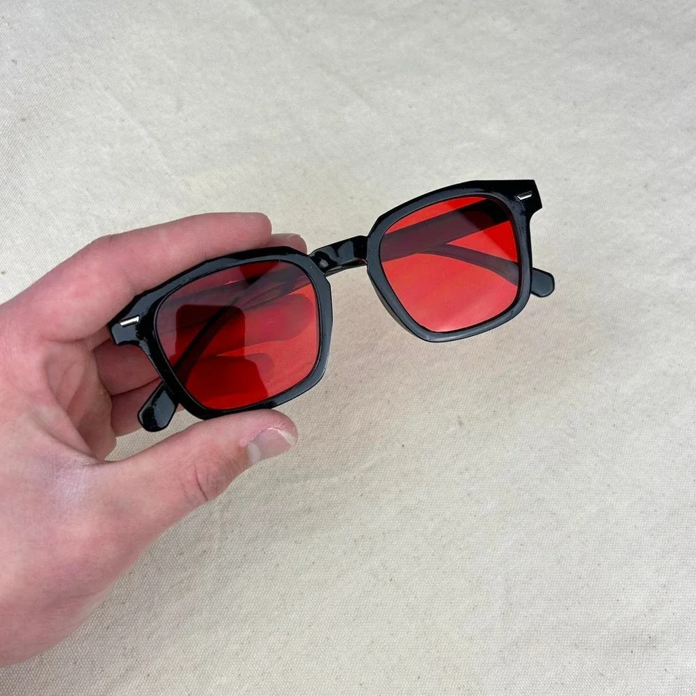 Vintage unique retro style black rounded square sunglasses cyber grunge techno